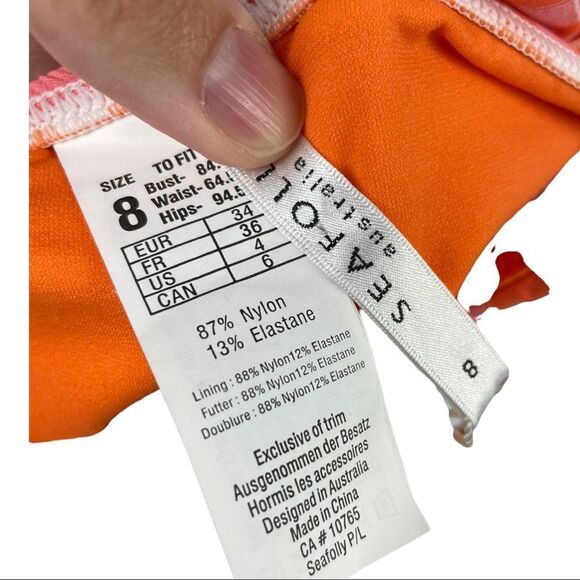NWT Seafolly Sophia Hipster Side Tie Tangerine Gingham Bikini Bottoms AUS 8/ US4 - Picture 4 of 6